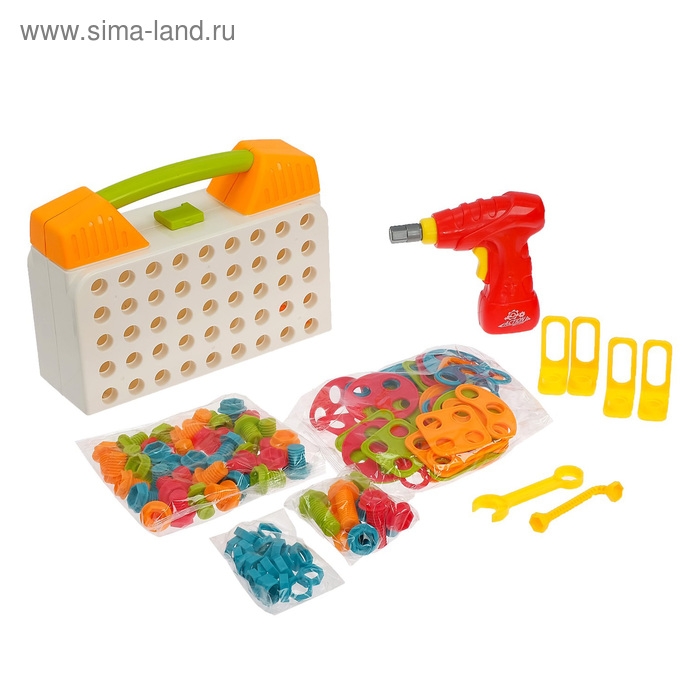 Конструктор винтовая мозайка &laquo;Объемные фигуры&raquo;, 2 в 1, с шуруповертом,129 деталей