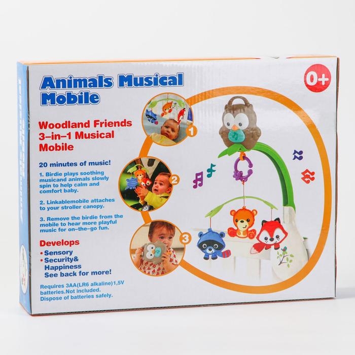 Мобиль музыкальный на кроватку &laquo;Тропический лес. Совушка&raquo;, 3 игр., на батарейках, съемный муз.блок