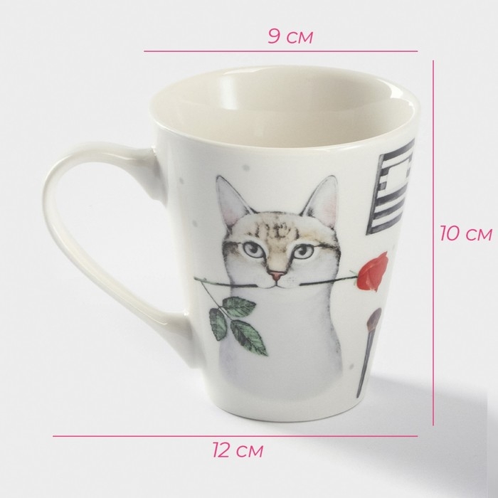 Кружка фарфоровая Доляна &laquo;Котик&raquo;, 320 мл, цвет белый