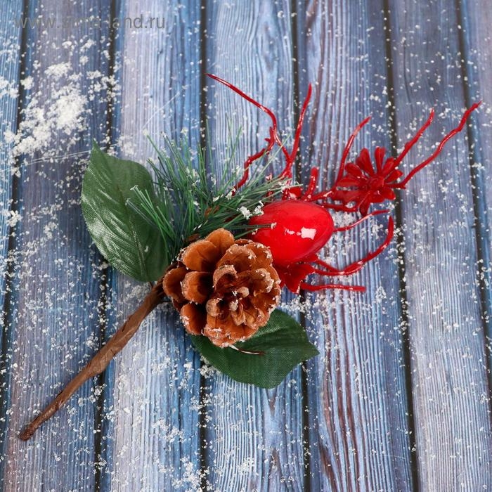 Декор "Зимнее очарование" алые ветки и цветок 16 см