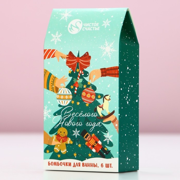 Подарочный набор косметики &laquo;Весёлого Нового Года&raquo;, бомбочки для ванны, 6 х 20 г, аромат брусничного сиропа, сладкой ваты и яблочного штруделя, ЧИСТОЕ СЧАСТЬЕ