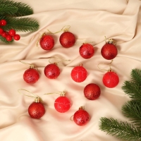 Набор шаров пластик d-4 см, 12 шт "Мелодия" треск, красный Набор шаров пластик d-4 см, 12 шт "Мелодия" треск, красный