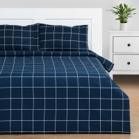 Постельное бельё Этель 2 сп "Клетка" цвет синий 175х215, 200х220, 50х70-2 шт, бязь, 125 г/м2