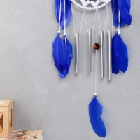 Ловец снов с музыкой ветра "От сглаза" 4 трубки синие перья 61х16 см Ловец снов с музыкой ветра "От сглаза" 4 трубки синие перья 61х16 см