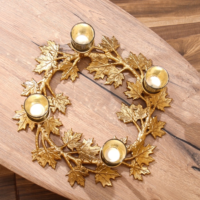 Подсвечник на 4 свечи Подсвечник на 4 свечи "Кленовые листья" алюминий 46х46х18 см