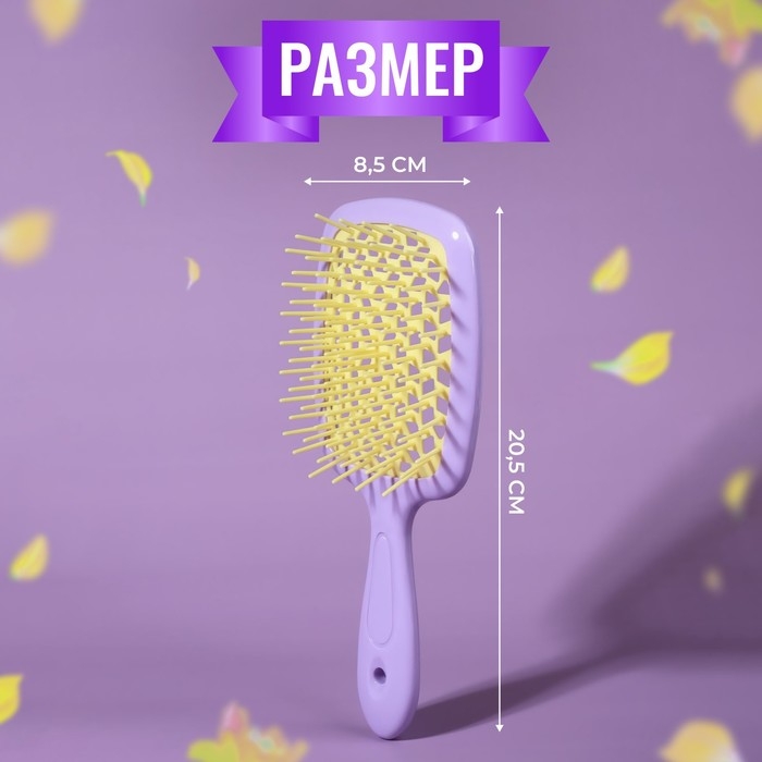 Расчёска массажная, широкая, вентилируемая, 8,5 × 20,5 см, PVC коробка, цвет сиреневый/жёлтый Расчёска массажная, широкая, вентилируемая, 8,5 × 20,5 см, PVC коробка, цвет сиреневый/жёлтый