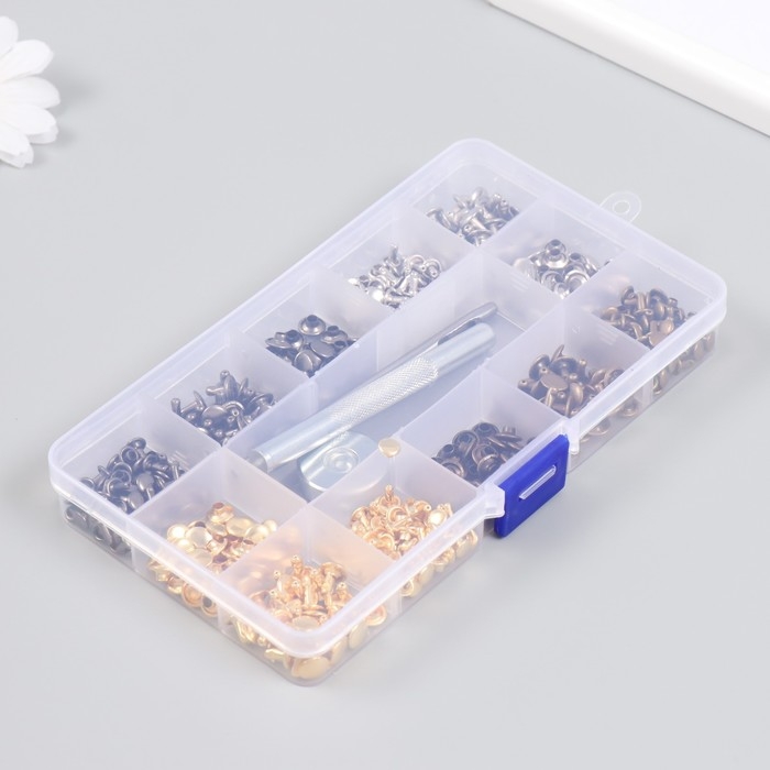 Набор заклёпок 244 шт 12 видов (8х8 мм; 6х6 мм) с молотком Набор заклёпок 244 шт 12 видов (8х8 мм; 6х6 мм) с молотком