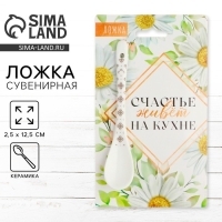 Ложка сувенирная &laquo;Счастье живёт на кухне&raquo;, керамика, 2,5 х 12,5 см.