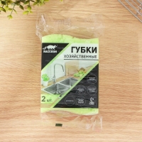 Набор губок для мытья посуды Raccoon «ЭКО-стиль», 2 шт, 10,8×7×4 см, крупнопористый поролон + экосизаль, зелёный Набор губок для мытья посуды Raccoon «ЭКО-стиль», 2 шт, 10,8×7×4 см, крупнопористый поролон + экосизаль, зелёный