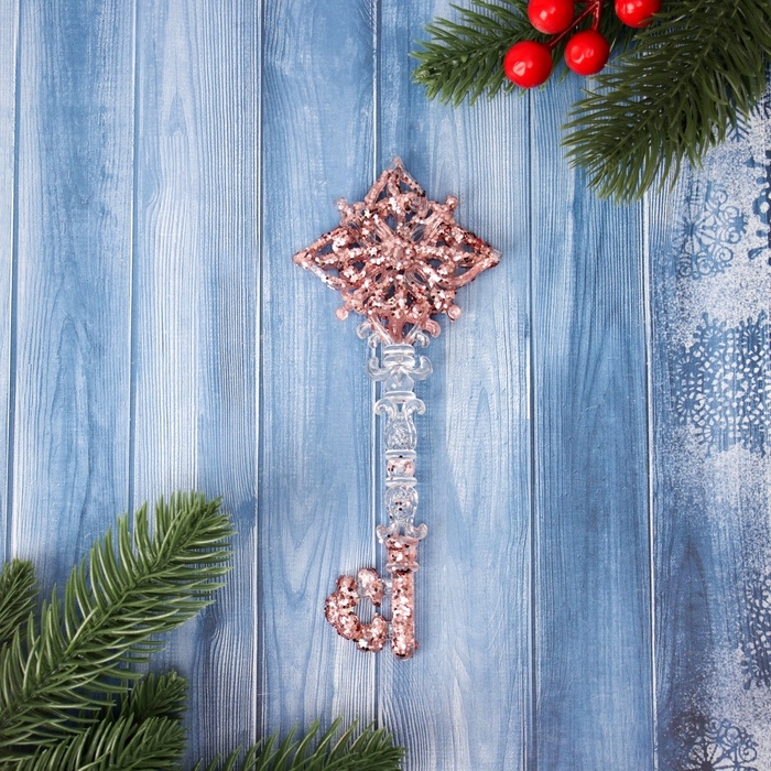 Ёлочная игрушка «Зимнее волшебство. Ключик сияние блеск» пластик, 16х6,5 см, прозрачно-розовый Ёлочная игрушка «Зимнее волшебство. Ключик сияние блеск» пластик, 16х6,5 см, прозрачно-розовый