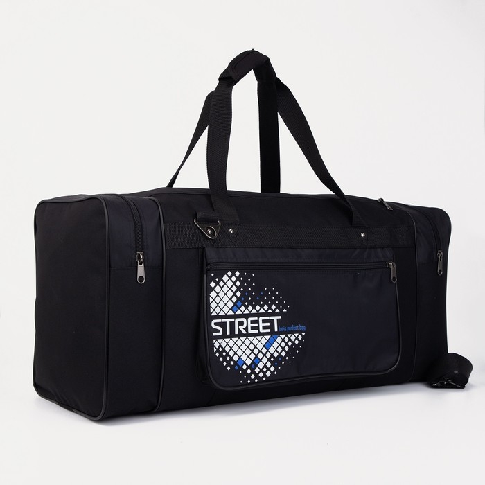 Сумка дорожная, 3 отдела на молниях, наружный карман, длинный ремень, цвет чёрный Сумка дорожная, 3 отдела на молниях, наружный карман, длинный ремень, цвет чёрный