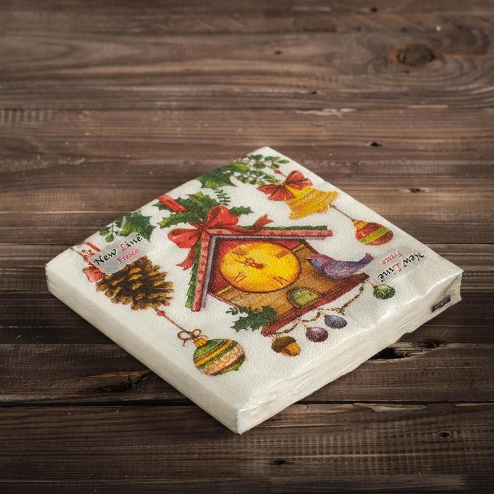 Новый год. Салфетки бумажные Fresco Часики, 2 слоя, 33*33 см, 20 листов