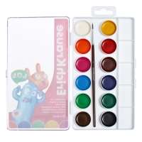 Акварель 12 цветов, ErichKrause Jolly Friends, с палитрой и кистью, твёрдый пластик, европодвес