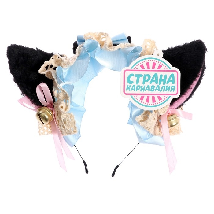 Карнавальный ободок «Аниме ушки» с голубой повязкой Карнавальный ободок «Аниме ушки» с голубой повязкой