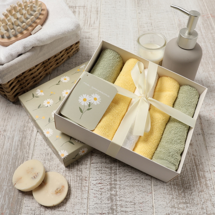 Набор махровых салфеток Набор махровых салфеток "Ромашки" 30х30 см -5шт, 100% хл, 340гр/м2