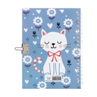 Записная книжка подарочная, 45 листов, линия, на замке, на гребне, Кот белый (17,8х13см) Записная книжка подарочная, 45 листов, линия, на замке, на гребне, Кот белый (17,8х13см)