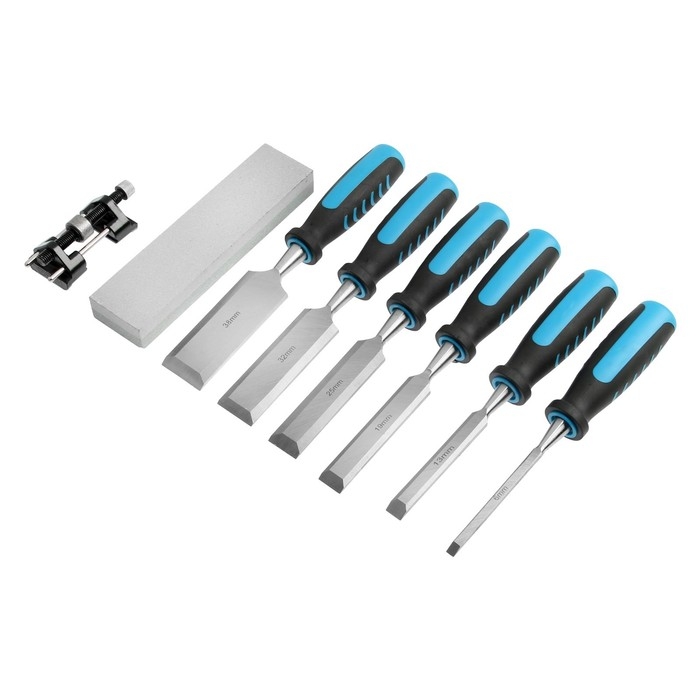 Набор стамесок ТУНДРА, 2К рукоятки, 45 сталь, 6 - 38 мм, с набором для заточки, кейс, 6 шт. 960445 Набор стамесок ТУНДРА, 2К рукоятки, 45 сталь, 6 - 38 мм, с набором для заточки, кейс, 6 шт. 960445