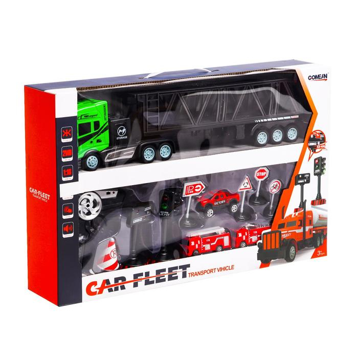 Грузовик радиоуправляемый &laquo;Автовоз&raquo;, с машинками, светофором и дорожными знаками