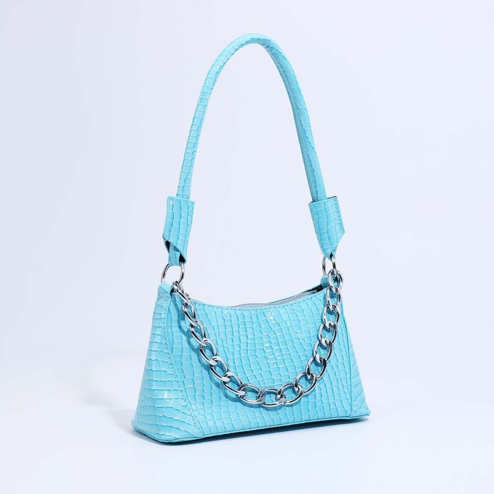 Сумка-багет на молнии, цвет голубой