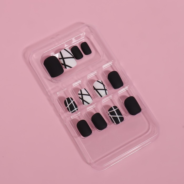 Накладные ногти &laquo;Black&raquo;, 12 шт, с клеевыми пластинами, форма мягкий квадрат, цвет чёрный/белый