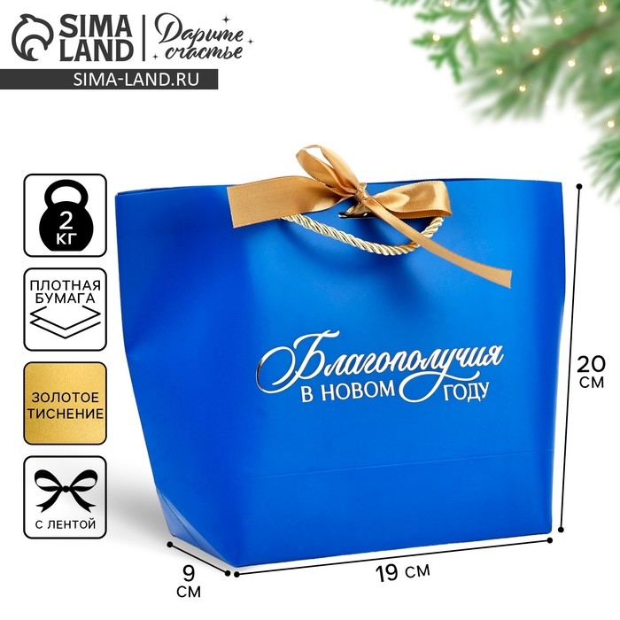 Пакет подарочный новогодний &laquo;Благополучия в Новом году&raquo;, 19 х 20 х 9 см, Новый год