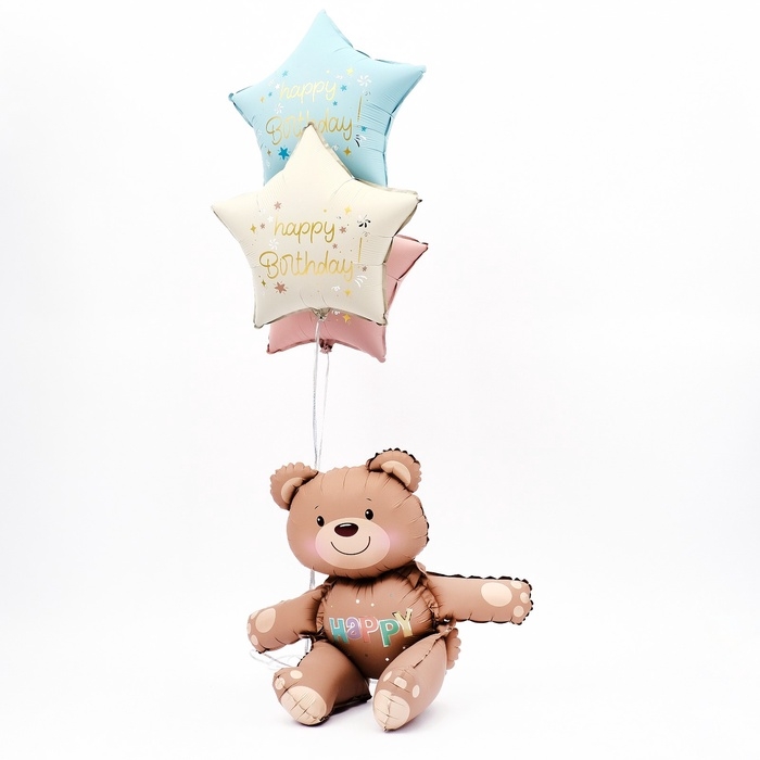 Шар фольгированный 30" &laquo;Счастливый мишка&raquo;, матовый, цвет бежевый
