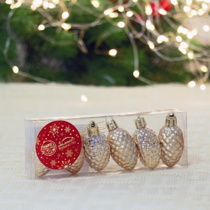 Ёлочная игрушка "Лесные шишки" (набор 6 шт) 2,5х4 см, золото