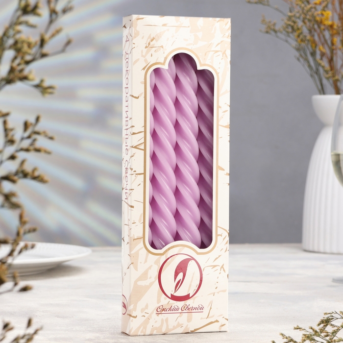 Набор свечей витых, 2,3х 24,5 см, 5 ч, 50 г, 4 штуки, сиреневый