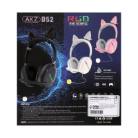 Наушники AKZ D52, проводные, полноразмерные, микрофон, накладные уши, RGB, 1,75 м, белые
