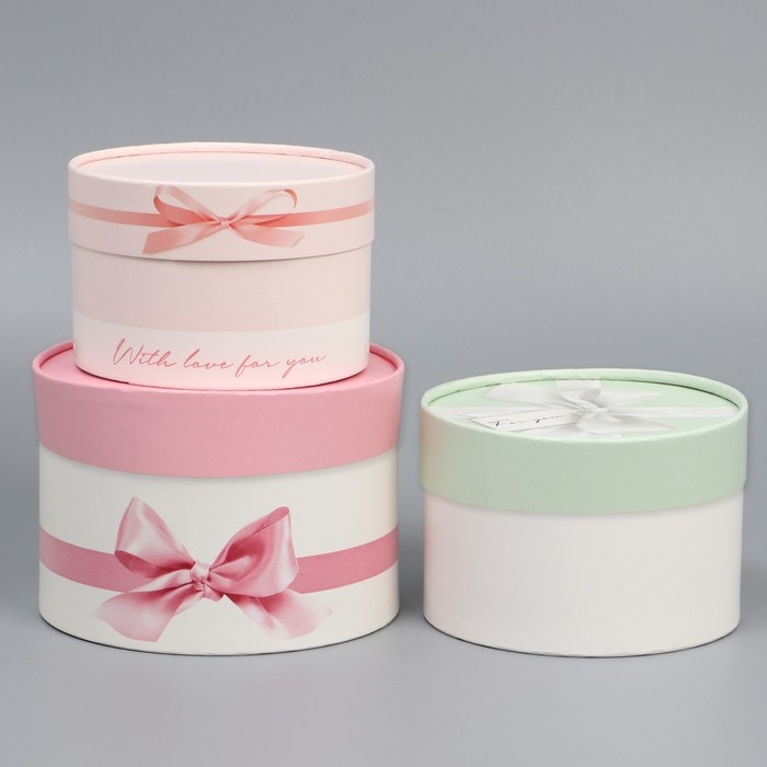 Набор шляпных коробок 3 в 1, упаковка подарочная, &laquo;Нежность&raquo;, 16 х 10, 14 х 9, 13 х 8,5 см