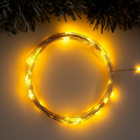 Гирлянда &laquo;Нить&raquo; 10 м роса, IP20, серебристая нить, 100 LED, свечение жёлтое, 12 В