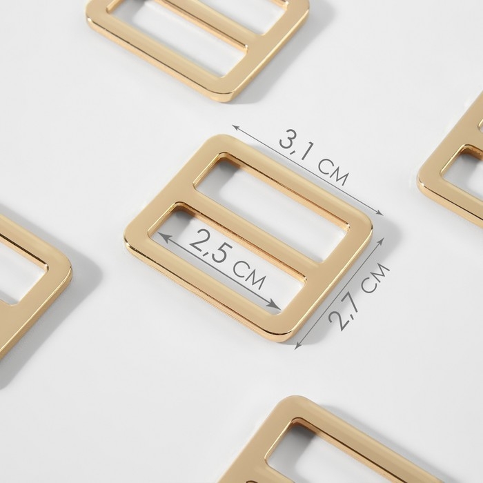Пряжка регулирующая, двухщелевая, внутренняя ширина - 25 мм, толщина - 3 мм, 5 шт, цвет золотой Пряжка регулирующая, двухщелевая, внутренняя ширина - 25 мм, толщина - 3 мм, 5 шт, цвет золотой