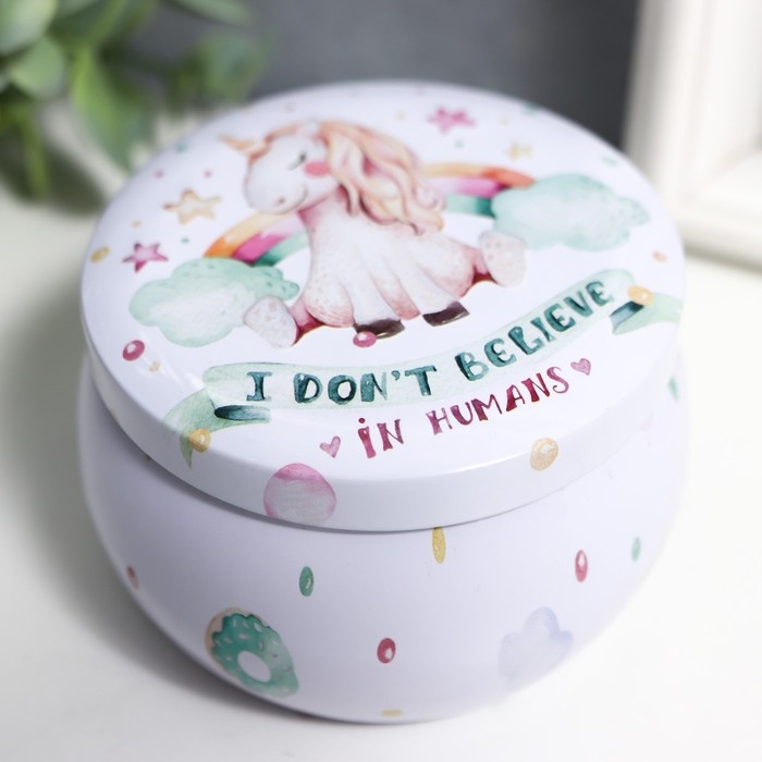 Шкатулка металл круг Шкатулка металл круг "Единорог и радуга" выпуклый рисунок 5х7,5х7,5 см