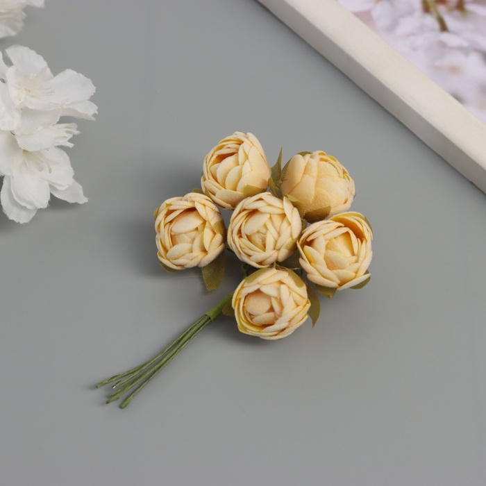 Декор для творчества Декор для творчества "Пионы" жёлтые (1 набор=1 букет) в букете 6 шт 2,5х10,5 см