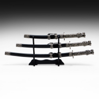 Сув. изделие катаны 3в1 на подставке, ножны кожзам, голова дракона черные 45/52/61см