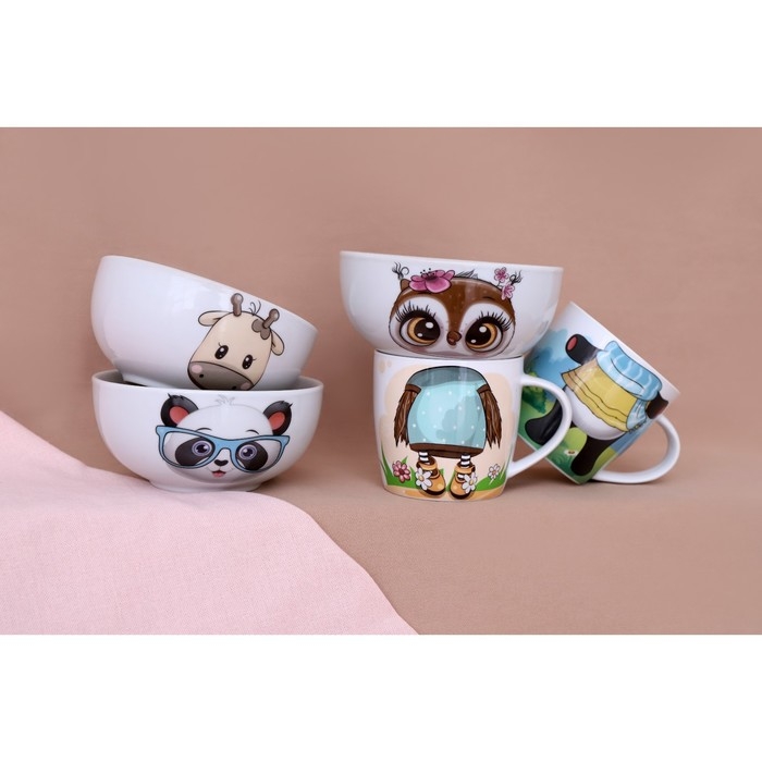 Набор детской посуды из керамики Доляна «Совенок», 2 предмета: кружка 230 мл, миска 400 мл, цвет белый Набор детской посуды из керамики Доляна «Совенок», 2 предмета: кружка 230 мл, миска 400 мл, цвет белый
