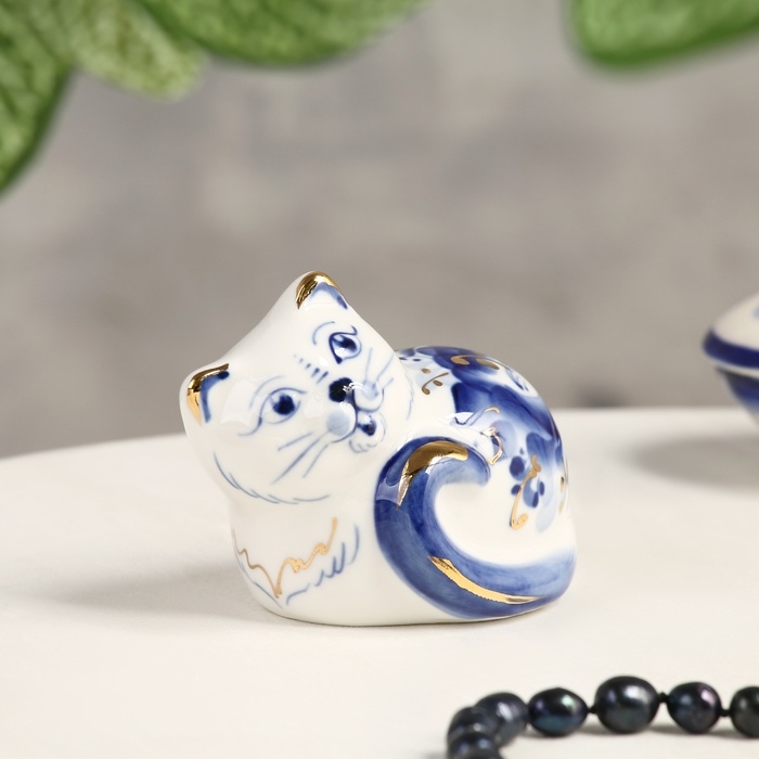 Сувенир "Мурка", 7 х 4,5 х 6 см, гжель, кобальт, золото