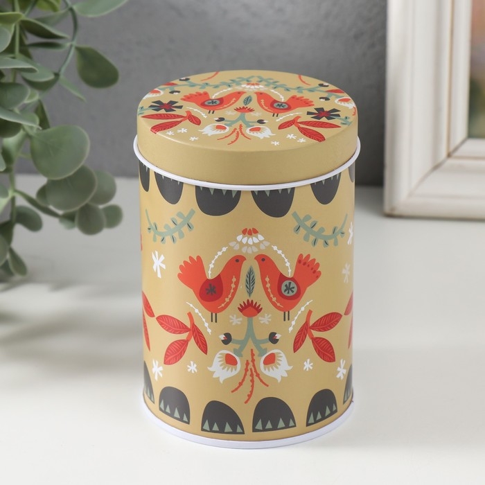 Шкатулка металл цилиндр Шкатулка металл цилиндр "Птички и цветочки" 7,5х7,5х11 см