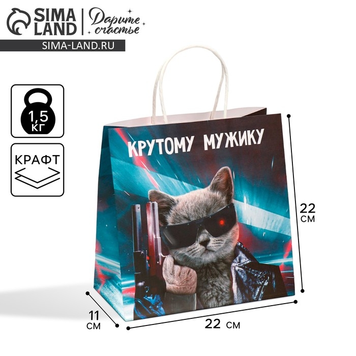 Пакет подарочный, упаковка, &laquo;Мужику&raquo;, 22 х 22 х 11 см