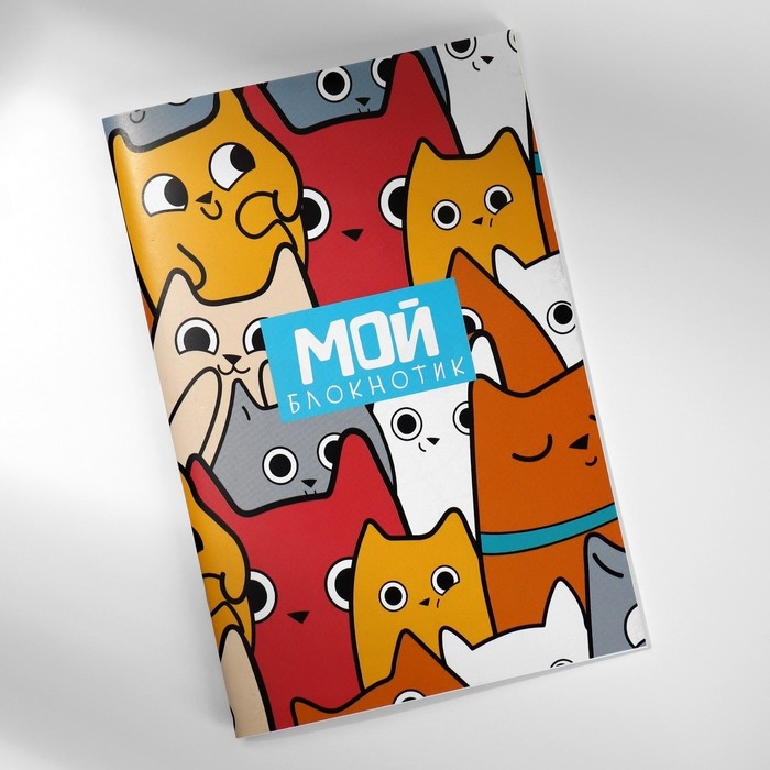 Подарочный набор блокнот-раскраска, трафарет, наклейки и восковые мелки &laquo;Котиков много не бывает&raquo;