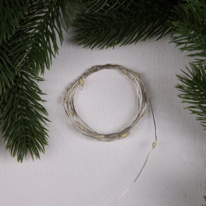 Гирлянда &laquo;Нить&raquo; 2 м роса, IP20, серебристая нить, 20 LED, 3 режима, батарейки AG13х3 (в комплекте), свечение тёплое белое