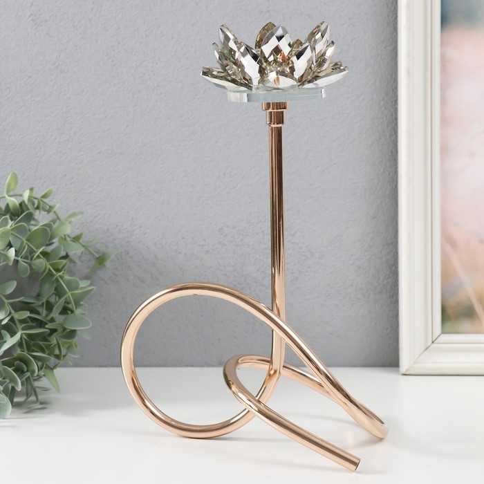 Подсвечник металл, акрил на 1 свечу "Золотой лотос. Завиток" d=4 см золото 19х29 см