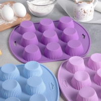 Форма для выпечки Доляна «Сладости. Круг реб», силикон, 27×22×3 см, 9 ячеек (6×6×3 см), цвет МИКС Форма для выпечки Доляна «Сладости. Круг реб», силикон, 27×22×3 см, 9 ячеек (6×6×3 см), цвет МИКС