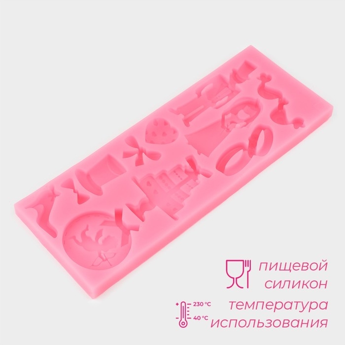 Молд &laquo;Свадебная атрибутика&raquo;, силикон, 16&times;6&times;0,9 см, цвет розовый