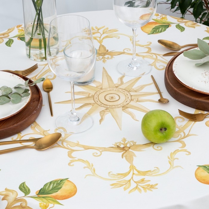 Скатерть Этель Southern fruits d=215 см с ГМВО, 100% хлопок, саржа 190 гр/м2