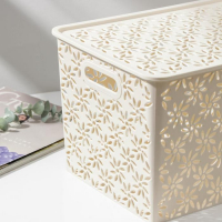 Корзина для хранения с крышкой &laquo;Ромашки&raquo;, 14 л, 35,5&times;24,5&times;20,5 см, цвет слоновая кость