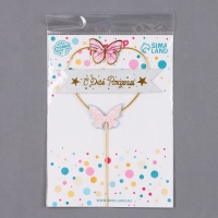 Топпер «С днём рождения», бабочки в сердце, цвет розовый Топпер «С днём рождения», бабочки в сердце, цвет розовый