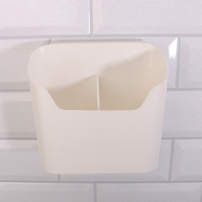 Органайзер для хранения &laquo;Нежность&raquo;, навесной, 2 секции, с клеевой основой, 16,7 &times; 6,9 см, цвет белый