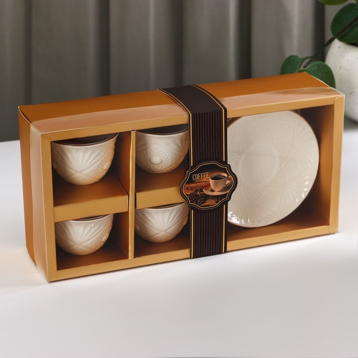 Набор керамический кофейный Coffee, 8 предметов: 4 чашки 70 мл, 4 блюдца, цвет белый Набор керамический кофейный Coffee, 8 предметов: 4 чашки 70 мл, 4 блюдца, цвет белый