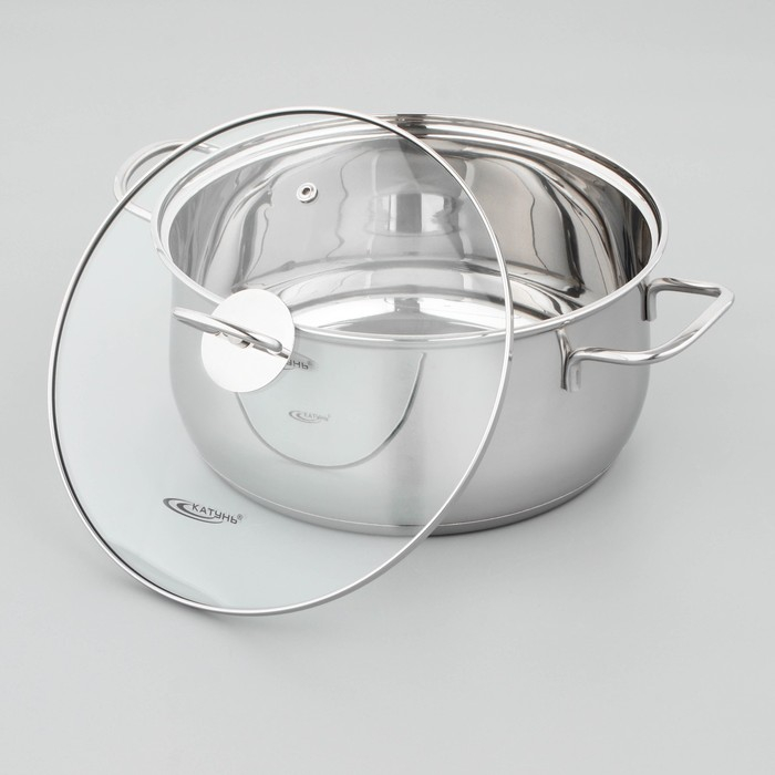 Кастрюля &laquo;Лира&raquo;, 5,2 л, d=24 см, капсульное дно, стеклянная крышка, индукция